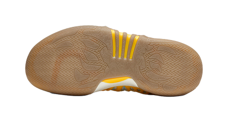Vintage yellow low basketball shoe outsole tread with zigzag pattern