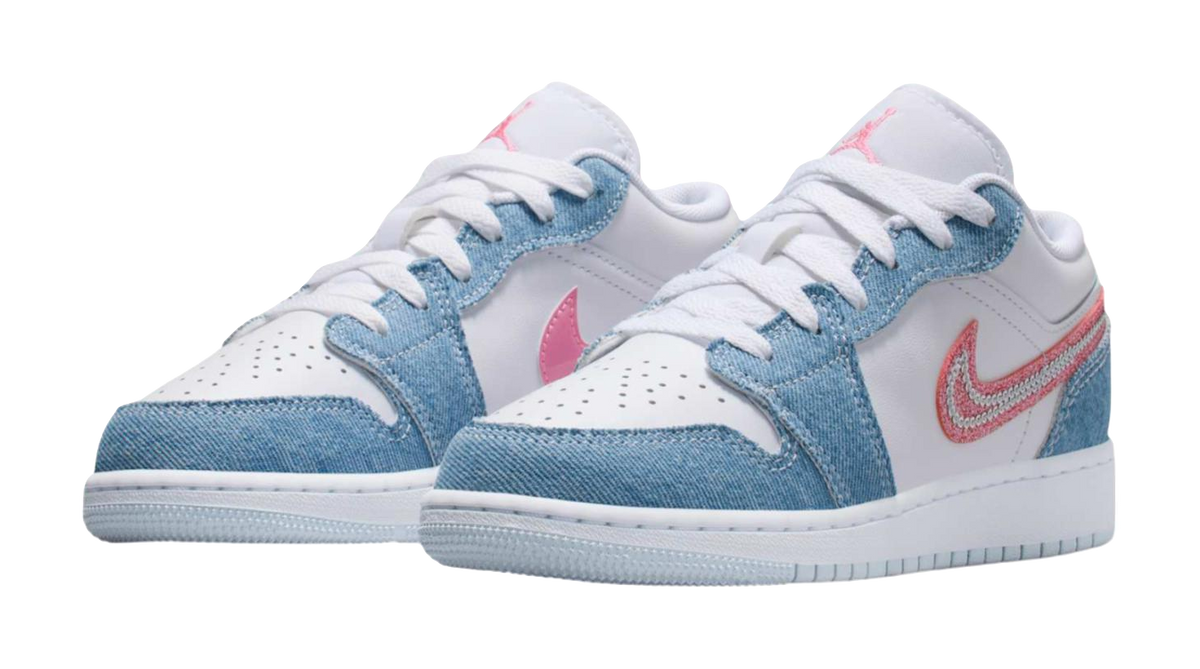 Jordan Air Jordan 1 Slip Resistant Abrasion Resistant Low top Childrens Basketball Shoes White Blue Teenagers  vjsneaker.com