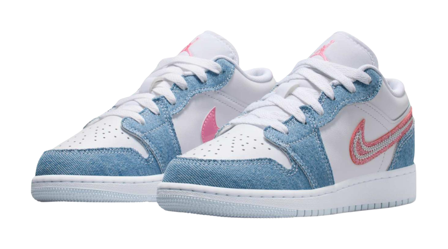 Jordan Air Jordan 1 Slip Resistant Abrasion Resistant Low top Childrens Basketball Shoes White Blue Teenagers  vjsneaker.com