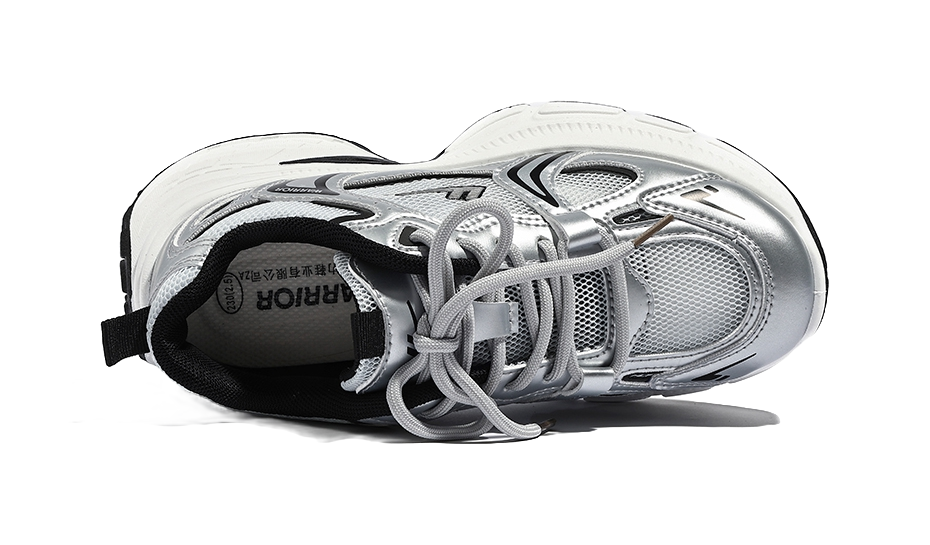 Warrior Cushioning And Breathable Low Top Chunky Sneakers Unisex White Dark Blue 