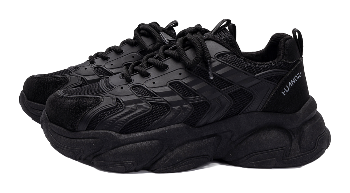 HUANQIU Slip Resistant Coverage, Lightweight, Height Increasing Low top Chunky Sneakers Mens Black  vjsneaker.com