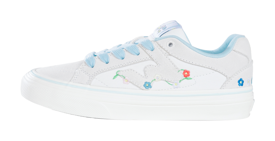 Ollieskate White Summer Flower Skateboard Shoes - Embroidered Floral Design  Lightweight & Versatile Unisex 