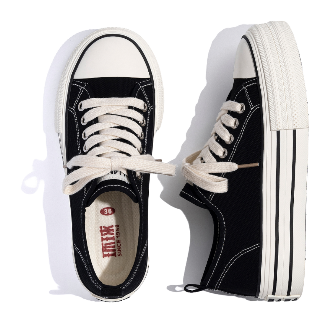 HUANQIU Breathable Lightweight Height Increasing Low Top Canvas Shoes Women's 