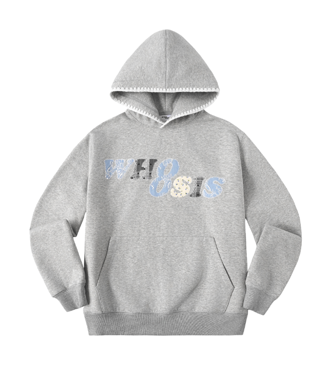 WHOOSIS floral denim patchwork embroidery casual loose and versatile campus autumn and winter comfortable hoodie with fleece hoodie for both men and women  vjsneaker.com