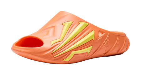 Men's open-toe slide slippers, fluorescent apricot orange with neon kiwi yellow trim
