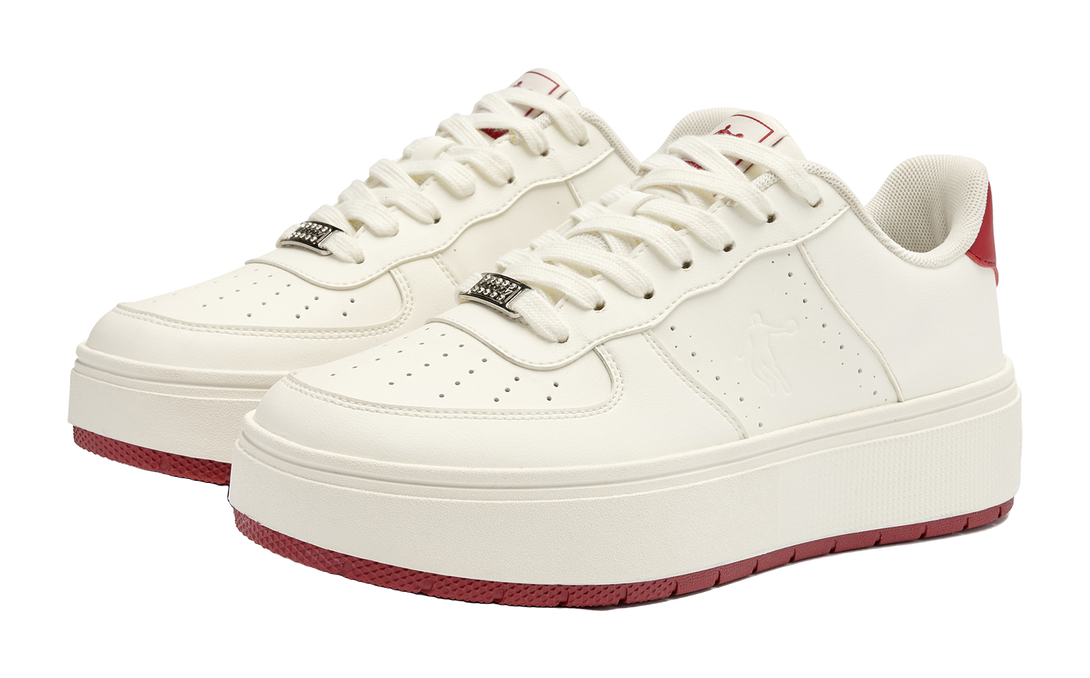 QIAODAN Five Centimeters Skateboard Shoes Women's Low top Ivory Iron Red 