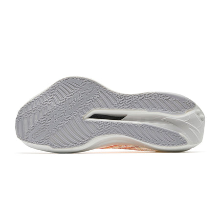 Women's running shoes outsole view with textured gray tread and white sidewall