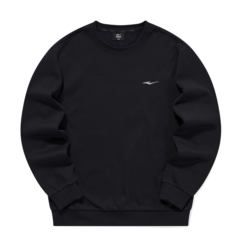 Hongxing Erke Essentials Comfortable and Warm Velvet Thickened with Velvet Autumn and Winter Solid Color Basic Versatile Loose Sports and Leisure Commuter Round Neck Hoodie Men's Style Black  vjsneaker.com