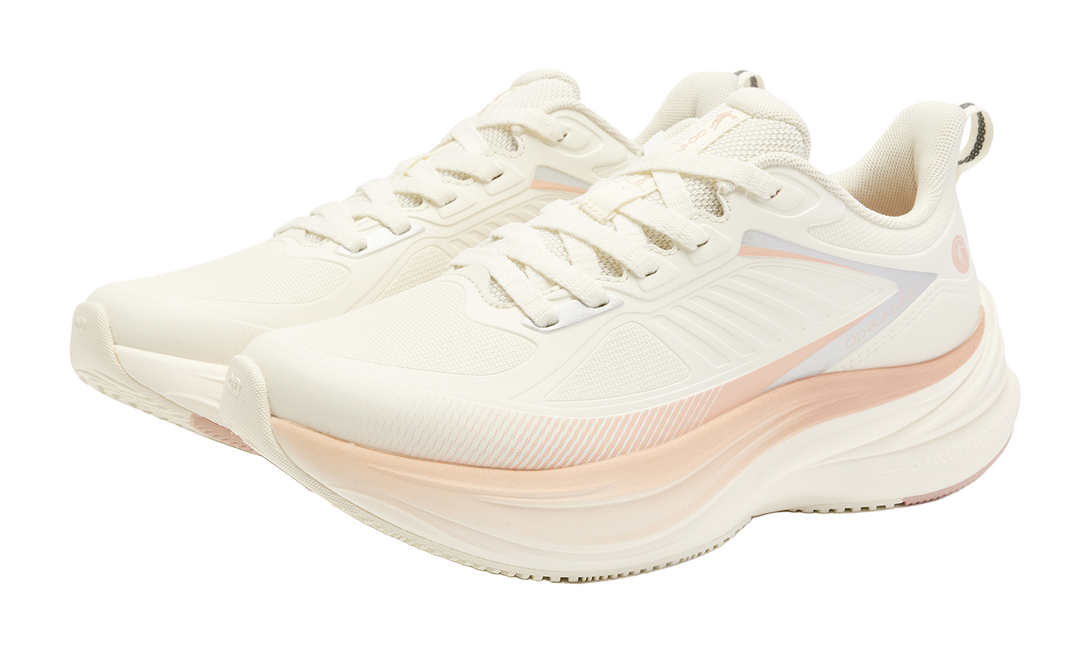 QIAODAN Shock Absorbers Slip Resistant Abrasion Resistant Low top Casual Running Shoes Women's Ivory White Brown Pink 