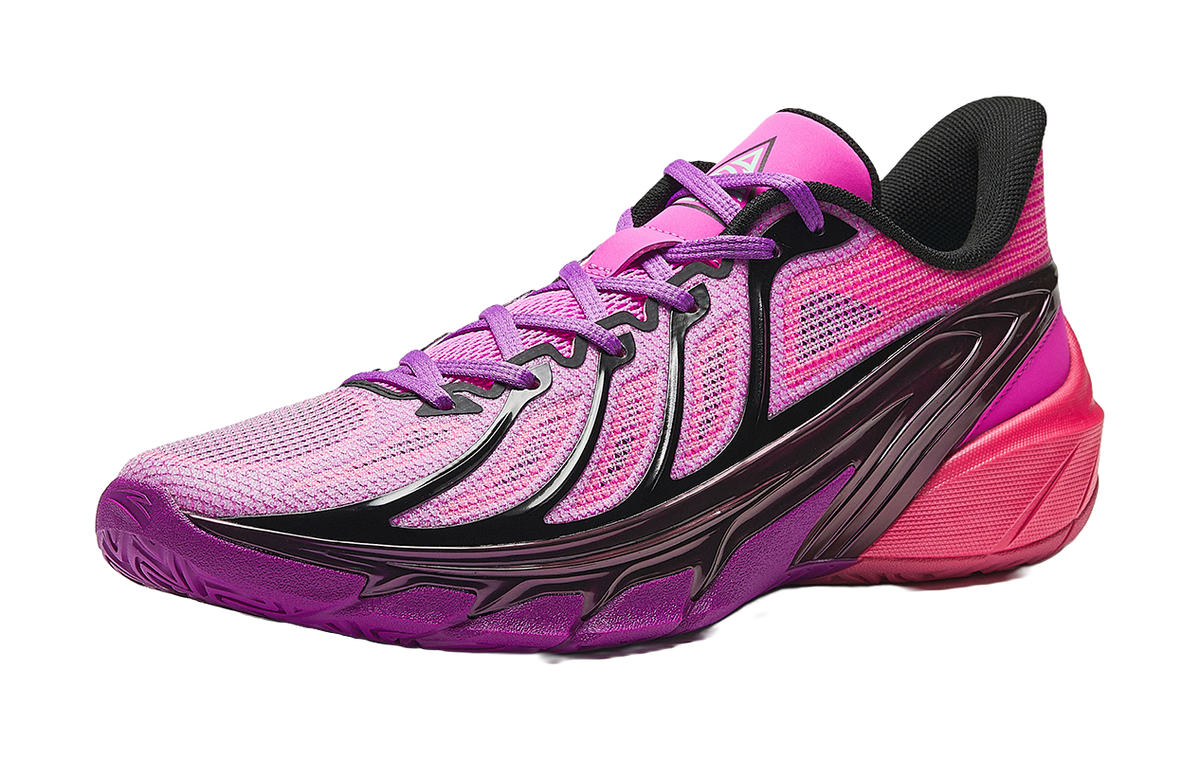 Men's low-top basketball shoes with fluorescent pink mesh upper and black side panels.