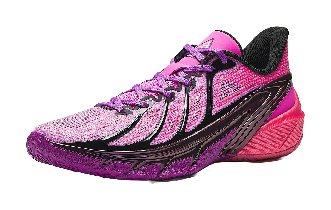 Men's low-top basketball shoes with fluorescent pink mesh upper and black side panels.