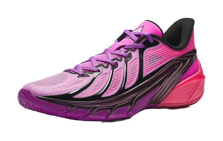 Men's low-top basketball shoes with fluorescent pink mesh upper and black side panels.