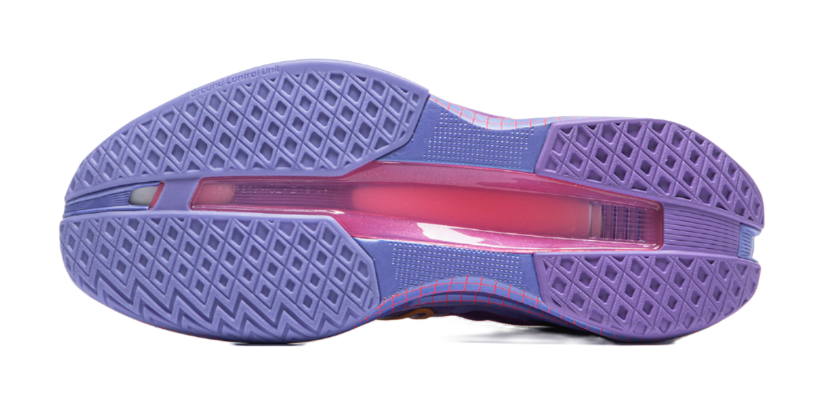 Li-Ning basketball shoe outsole, purple tread with textured diamond pattern