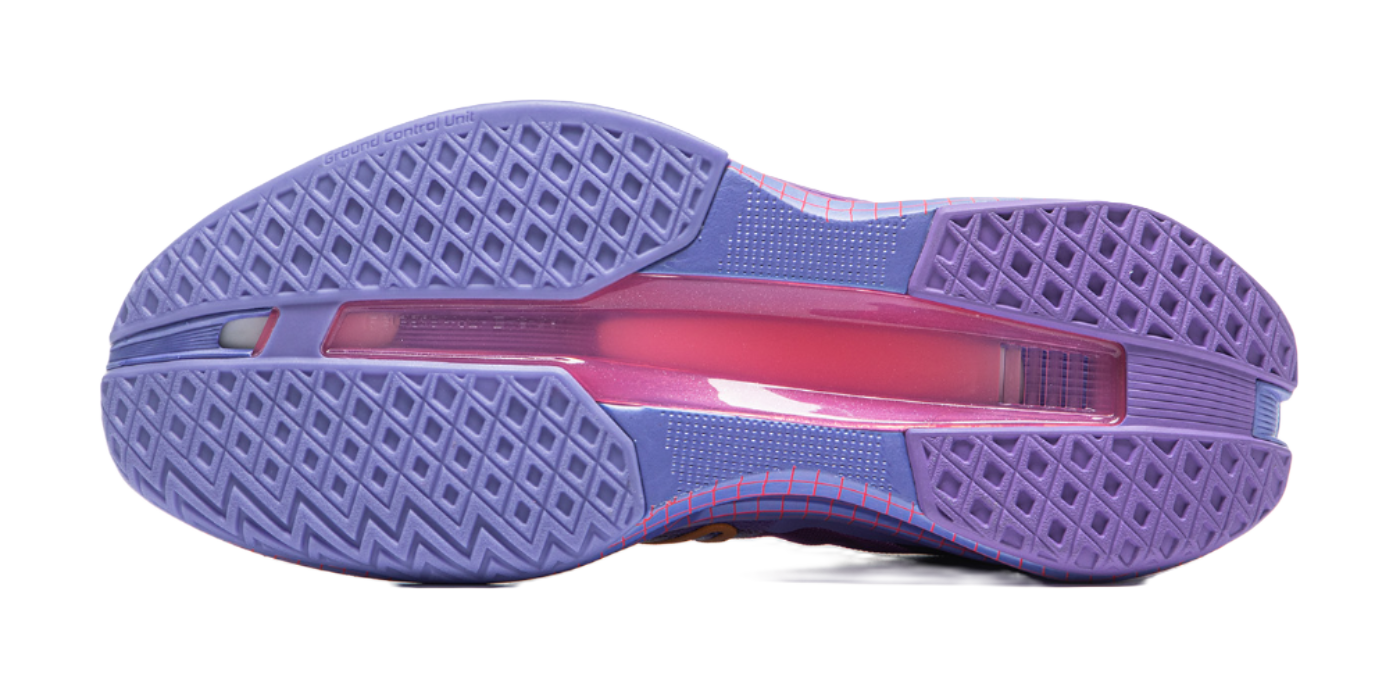 Li-Ning basketball shoe outsole, purple tread with textured diamond pattern