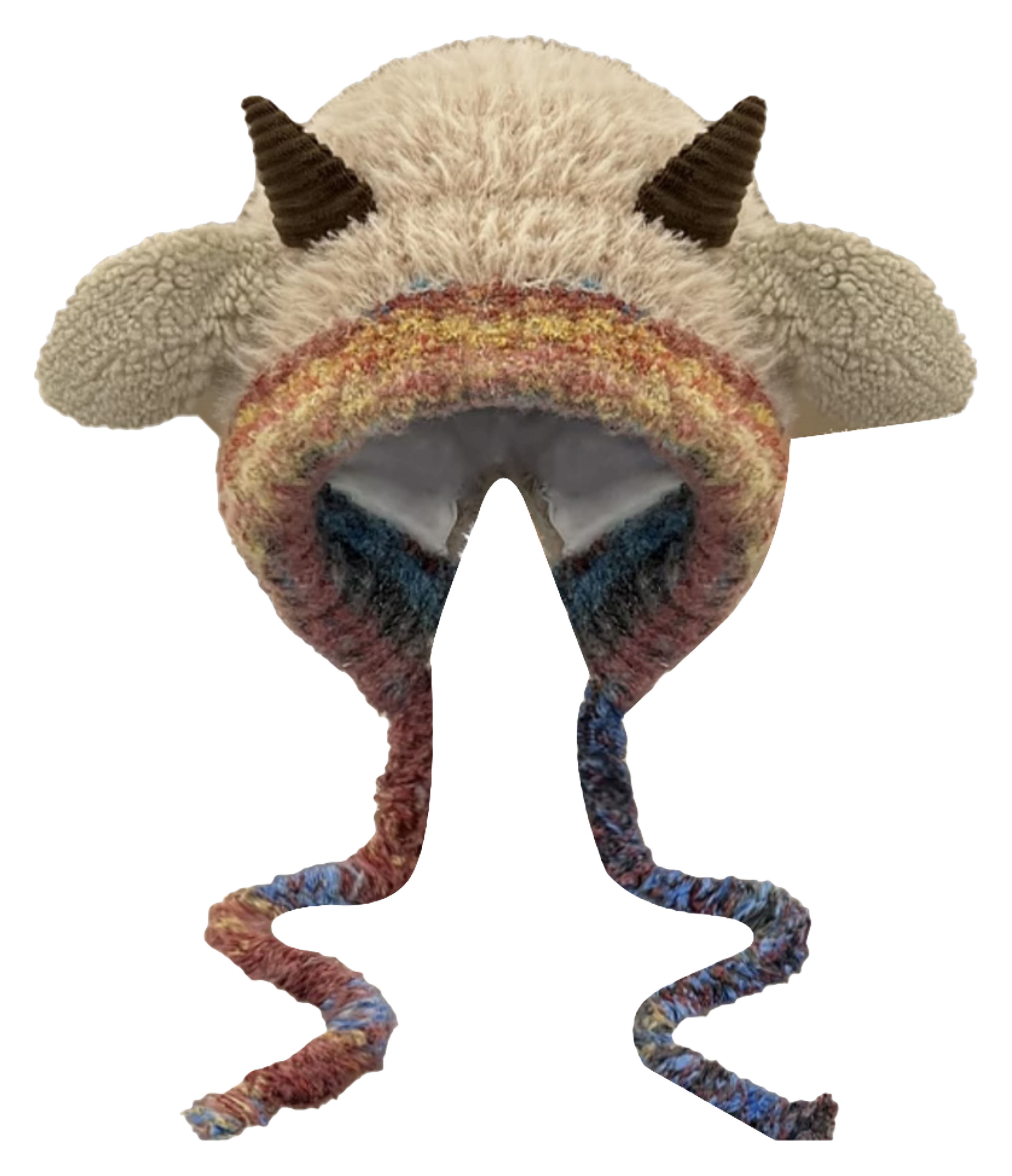 [Little Sheep Horn] IOTS will squeak when pinching the ears! Warm autumn and winter, soft and cute rainbow, dopamine cooling and windproof drawstring, double-layer cute and warm cartoon, niche polyester fiber woolen hat, unisex, couple style  vjsneaker.com