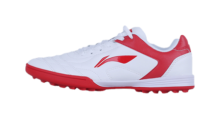 LiNing TF Slip Resistant Cushioning Abrasion Resistant Low Top Soccer Shoes White Red Kids  VJSNEAKER