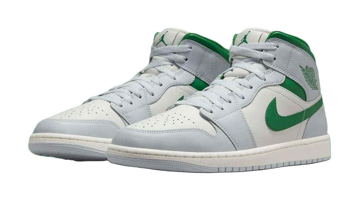 Jordan 1 Mid White Pure Platinum Pine Green  vjsneaker.com