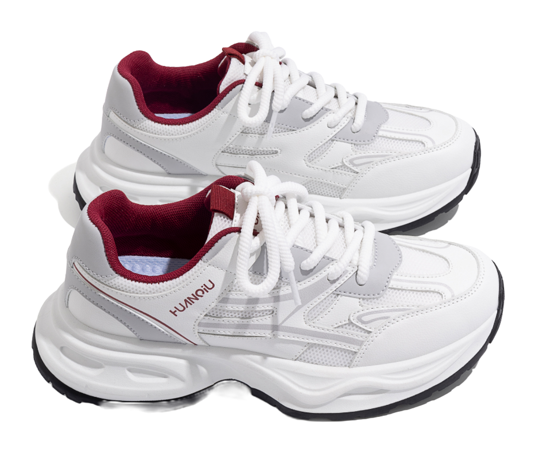 HUANQIU Abrasion Resistant Balance Height Increasing Low Top Chunky Sneakers Men's White Blue 