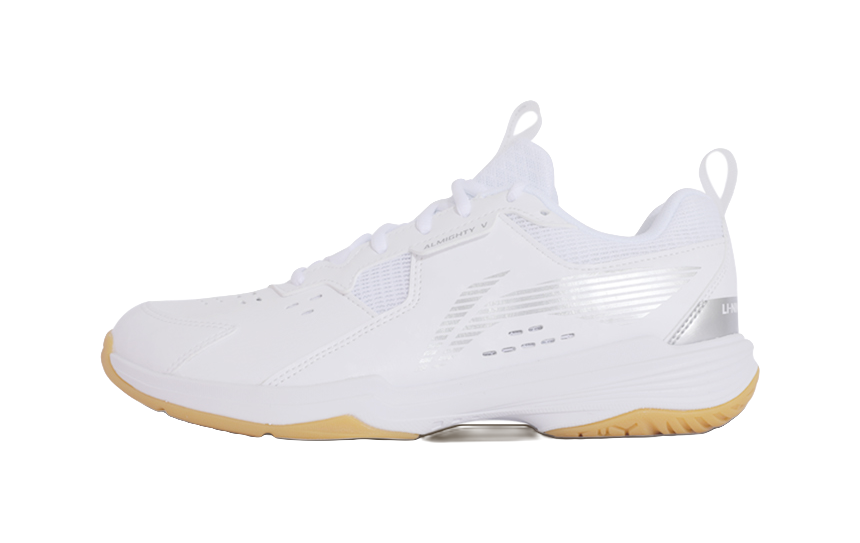 Li-Ning badminton shoe, white upper with gum outsole, low-cut athletic sneaker