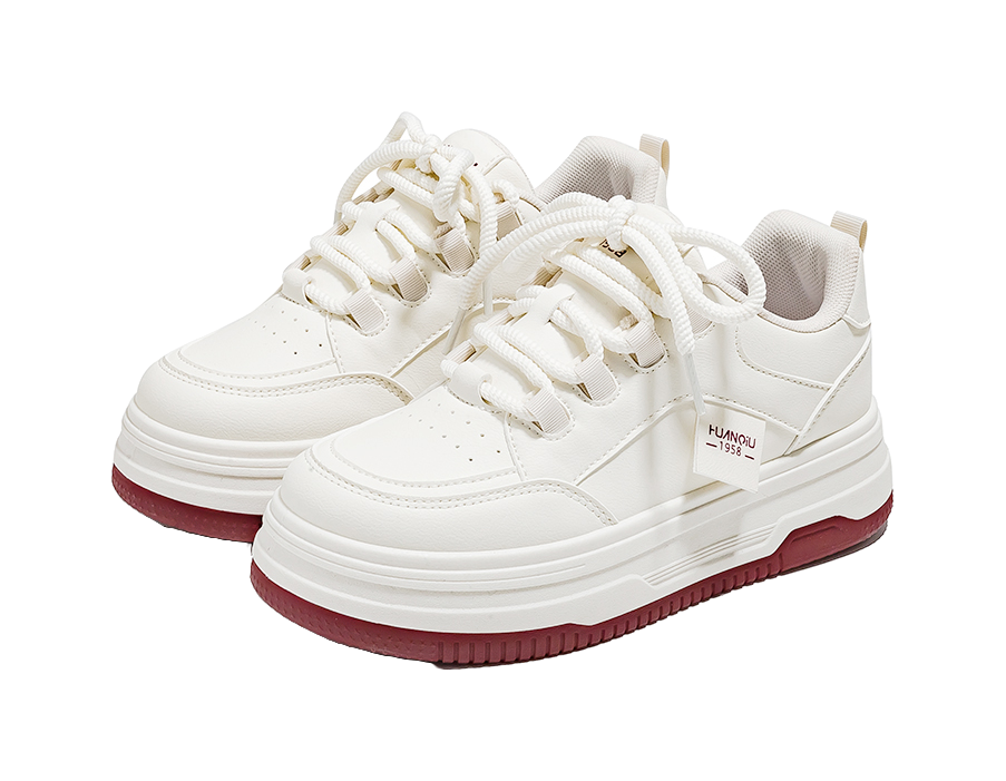 HUANQIU Anti-Slip And Wear-Resistant Lightweight Low-Top Skateboard Shoes Women's White Red 