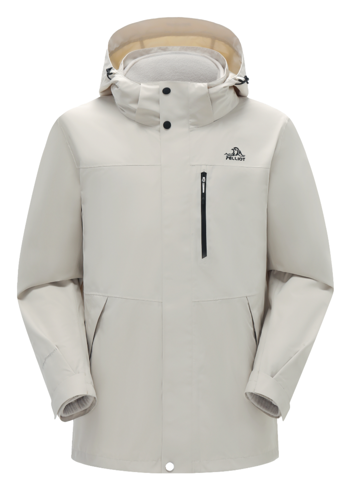 Men's PELLIOT windbreaker jacket, ecru with hood and front zip