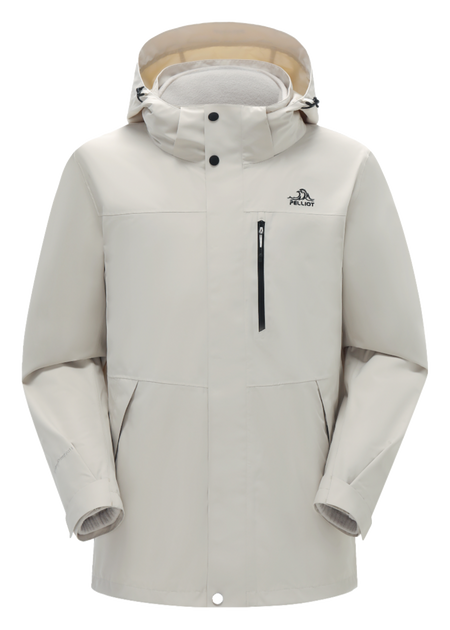 Men's PELLIOT windbreaker jacket, ecru with hood and front zip