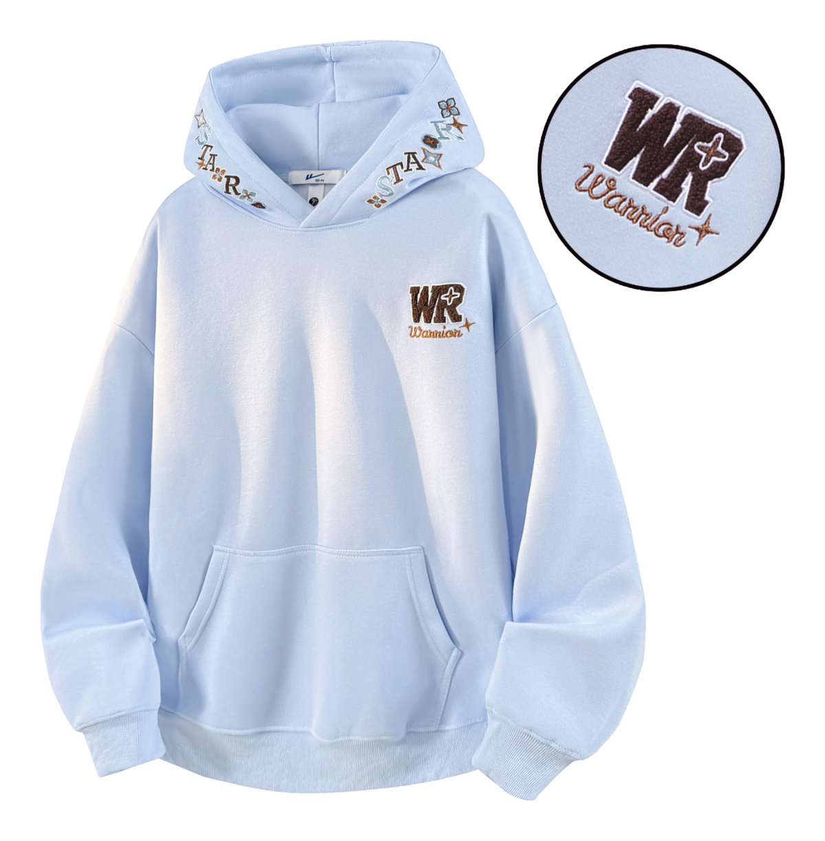 Warrior Warrior American Basic Retro Fun Embroidered Letter Logo Loose Casual Trend Versatile Windproof College Style Sports Couple Hooded Long Sleeve Thick Velvet Hoodie for Men and Women  vjsneaker.com