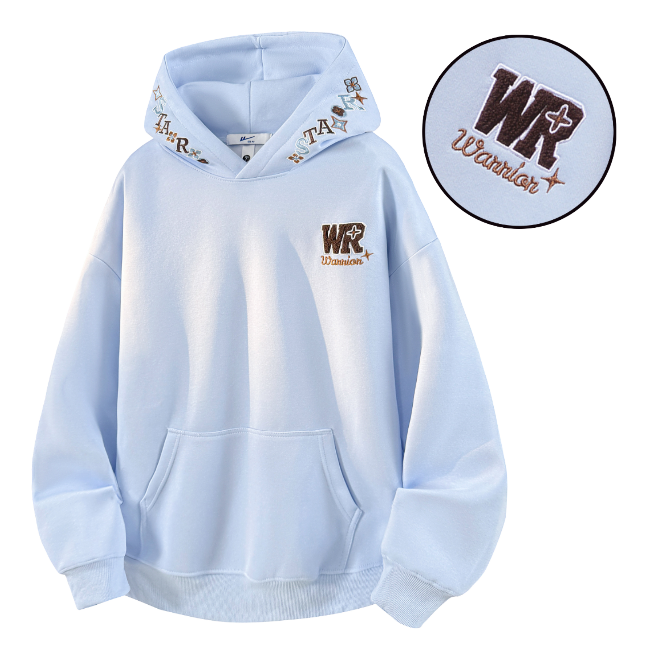 Warrior Warrior American Basic Retro Fun Embroidered Letter Logo Loose Casual Trend Versatile Windproof College Style Sports Couple Hooded Long Sleeve Thick Velvet Hoodie for Men and Women  vjsneaker.com