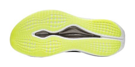 Men's running shoe outsole, neon-lime traction with black forefoot detail