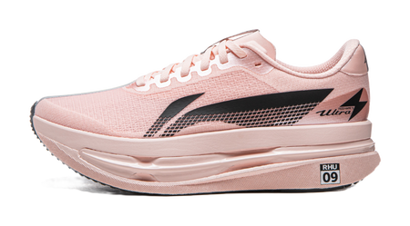 Li Ning women's low-top running shoes, light pink mesh with black logo