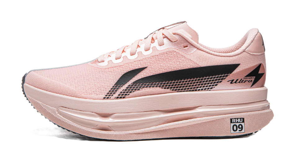 Li Ning women's low-top running shoes, light pink mesh with black logo