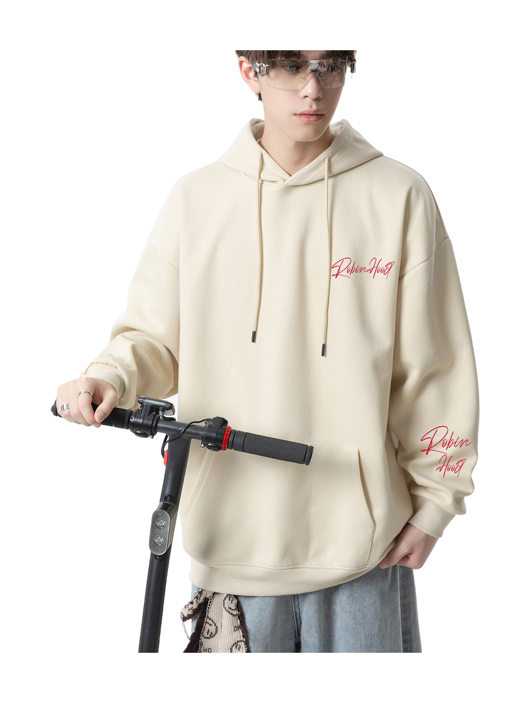 Robin Hood American Hoodie with Velvet Thick Letter Signature Personalized Style Design Feel Loose and Casual Versatile Student Party Lazy Style Hoodie for Women  vjsneaker.com