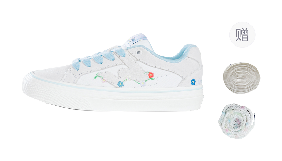Ollieskate White Summer Flower Skateboard Shoes - Embroidered Floral Design  Lightweight & Versatile Unisex 