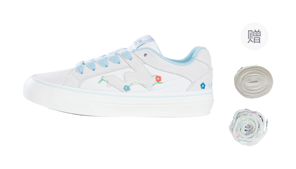 Ollieskate White Summer Flower Skateboard Shoes - Embroidered Floral Design  Lightweight & Versatile Unisex 