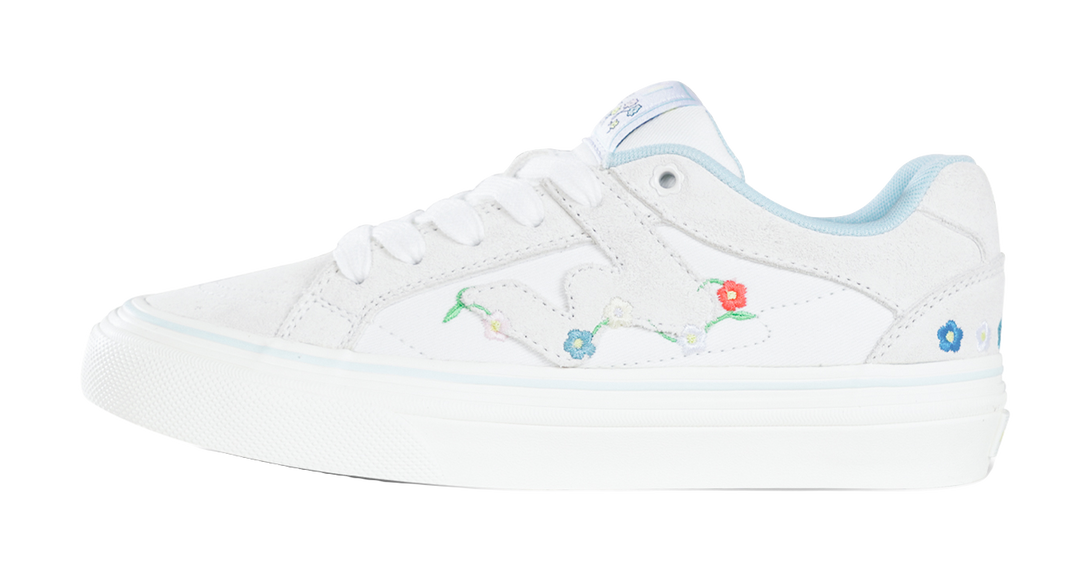 Ollieskate White Summer Flower Skateboard Shoes - Embroidered Floral Design  Lightweight & Versatile Unisex 