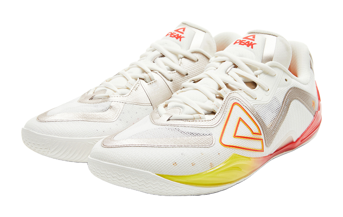 PEAK Cushioning Coverage Rebound Wear Resistant Slip Resistant Low Top Basketball Shoes Mens Milky White Red  VJSNEAKER