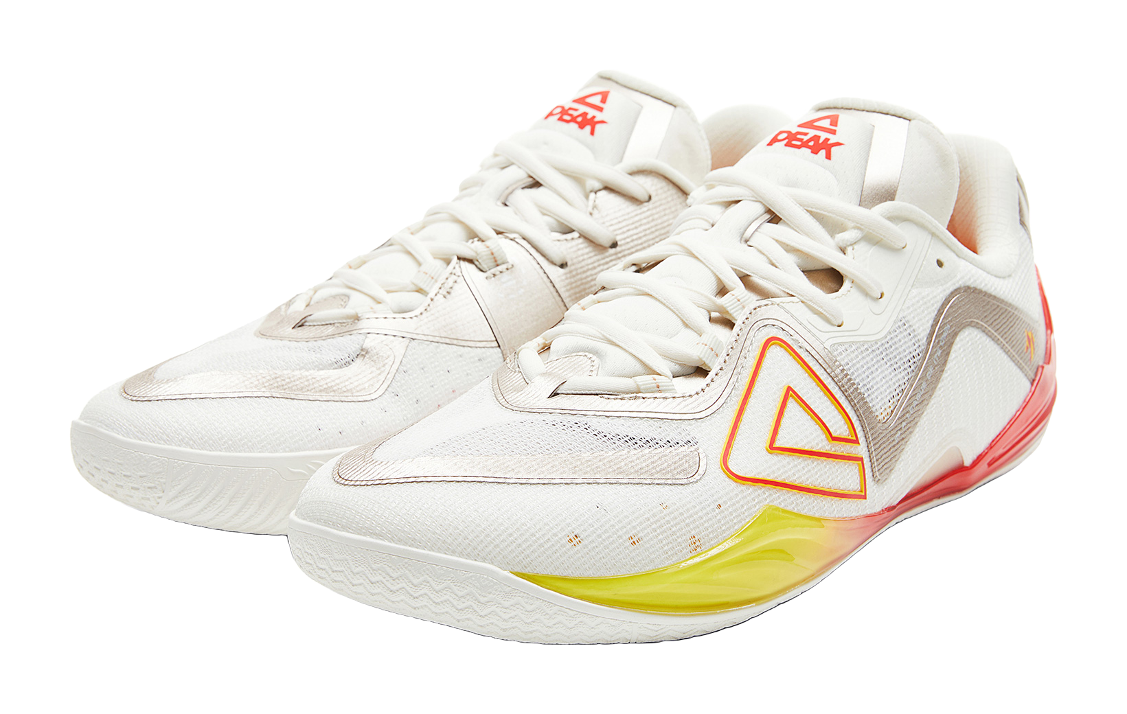 PEAK Cushioning Coverage Rebound Wear Resistant Slip Resistant Low Top Basketball Shoes Mens Milky White Red  VJSNEAKER