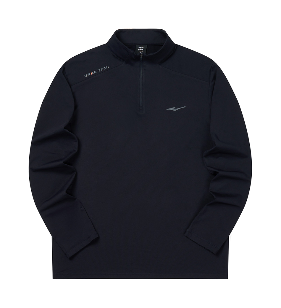 Hongxing Erke Solid Color Retro Comfortable Velvet with Velvet Warmth Urban Business Commuting Leisure Hoodie Long Sleeve Half Open Inner Set Stand up Collar Knitted Shirt Men's Style Obsidian Blue  vjsneaker.com