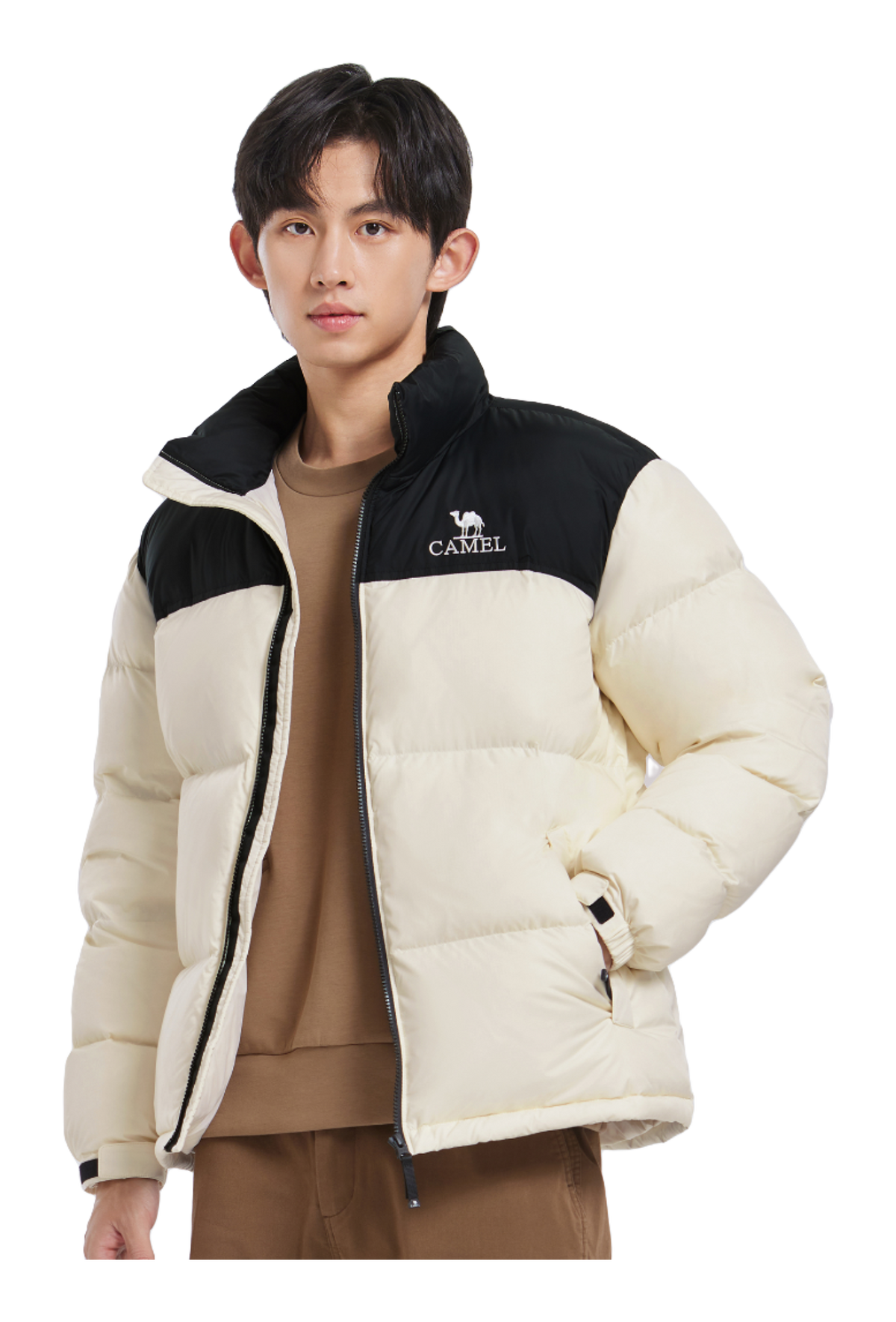 CAMEL Outdoor Color Block Soft Windproof Cold Resistant Down Jacket Unisex  vjsneaker.com