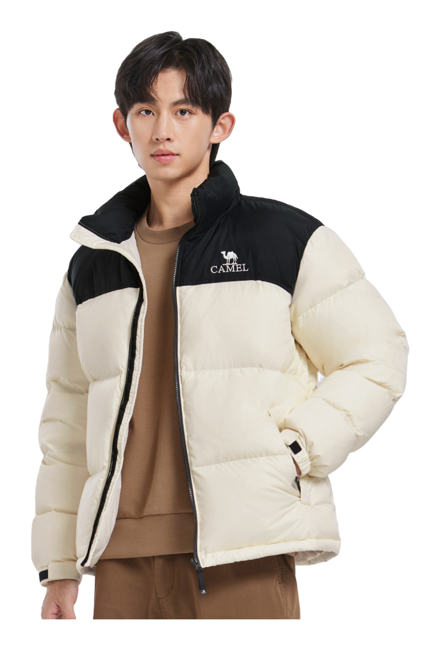 CAMEL Outdoor Color Block Soft Windproof Cold Resistant Down Jacket Unisex  vjsneaker.com