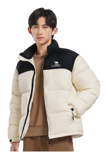 CAMEL Outdoor Color Block Soft Windproof Cold Resistant Down Jacket Unisex  vjsneaker.com