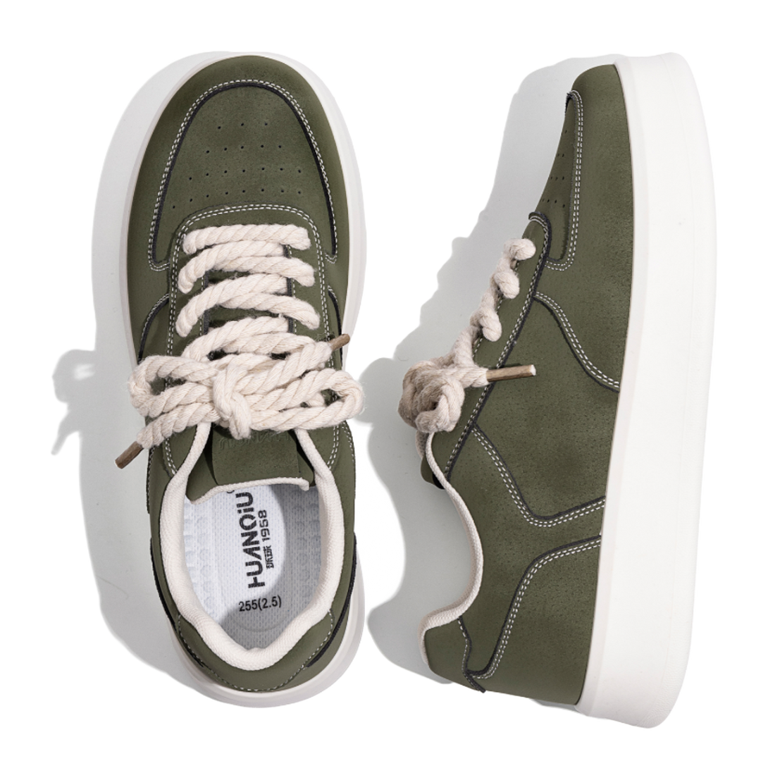 HUANQIU Air Force 1 Coverage Lightweight Height Increasing Low top Skateboard Shoes Men's Black 