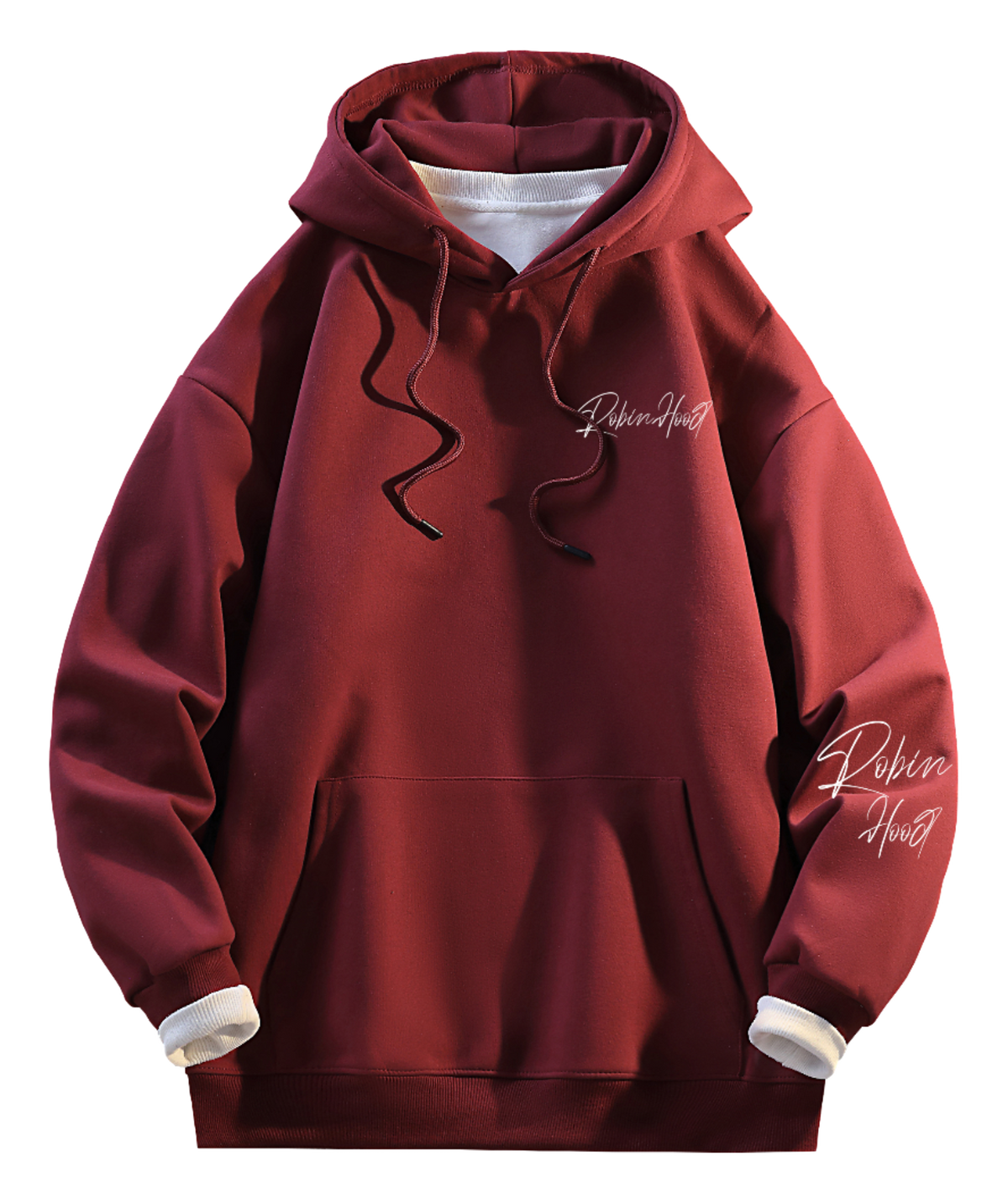 Robin Hood American Hoodie with Velvet Thick Letter Signature Personalized Style Design Feel Loose and Casual Versatile Student Party Lazy Style Hoodie for Women  vjsneaker.com