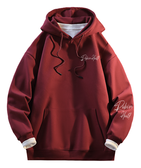 Robin Hood American Hoodie with Velvet Thick Letter Signature Personalized Style Design Feel Loose and Casual Versatile Student Party Lazy Style Hoodie for Women  vjsneaker.com