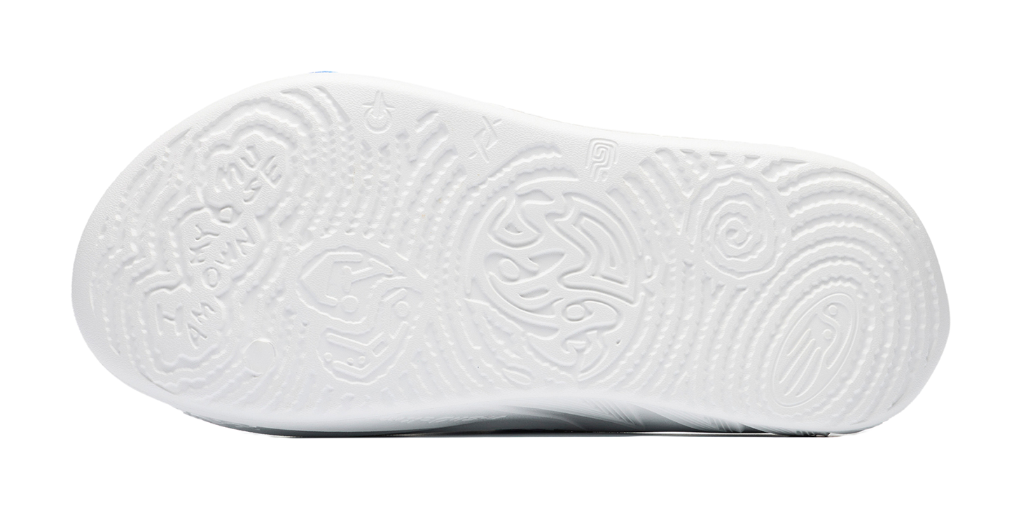 White slide sandal outsole with textured grip pattern