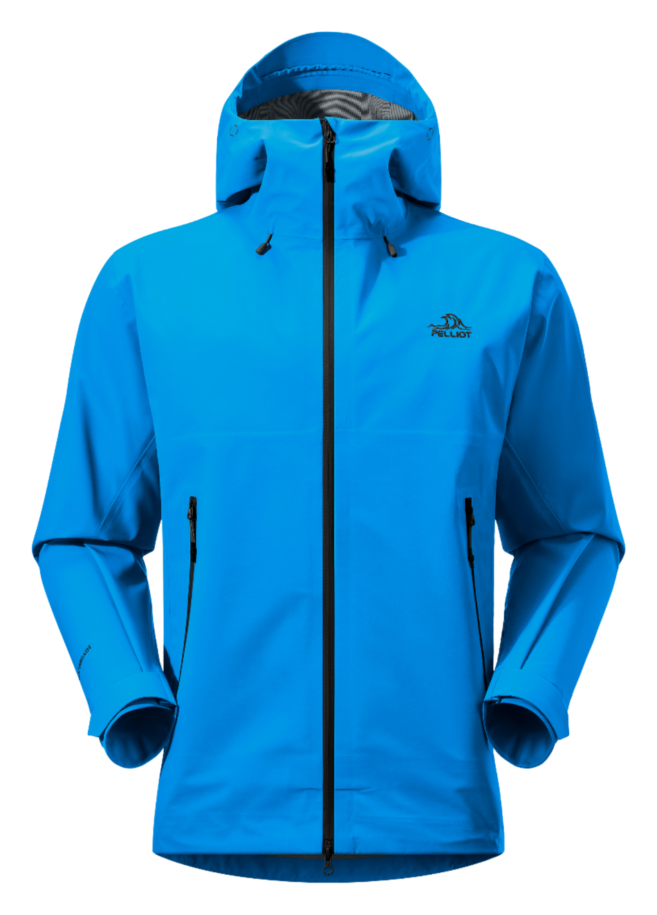 Unisex hard shell windbreaker jacket in bright blue with hood and full front zipper