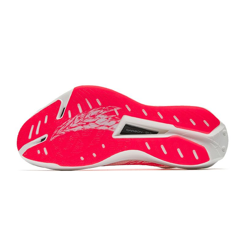 Marathon racing shoe outsole, red tread with white midsole sidewall detail