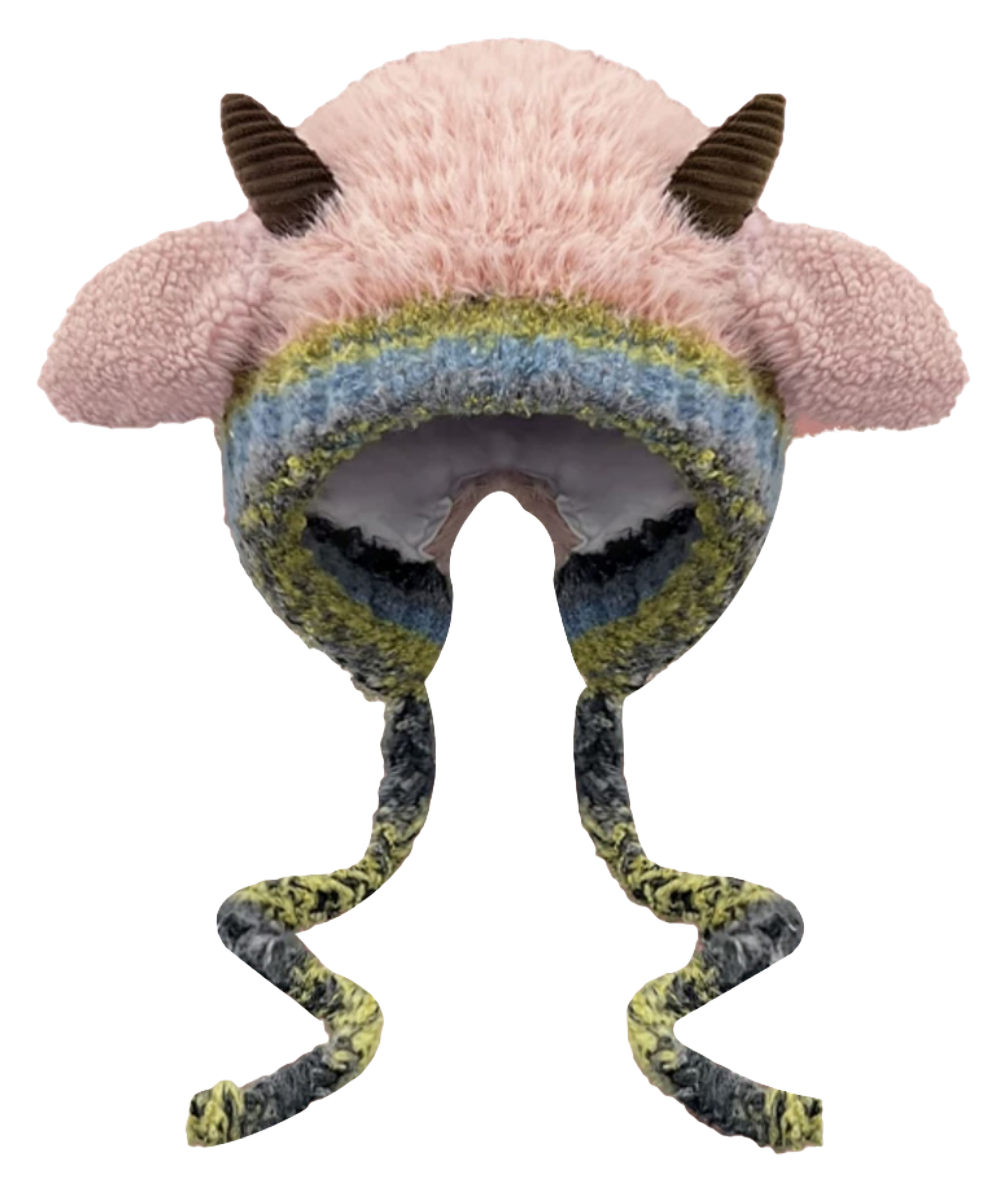 [Little Sheep Horn] IOTS will squeak when pinching the ears! Warm autumn and winter, soft and cute rainbow, dopamine cooling and windproof drawstring, double-layer cute and warm cartoon, niche polyester fiber woolen hat, unisex, couple style  vjsneaker.com