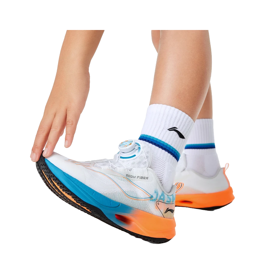 LINING YOUNG Running Slip Resistant Cushioning Abrasion Resistant Breathable Low top Kids' Running Shoes White Orange 