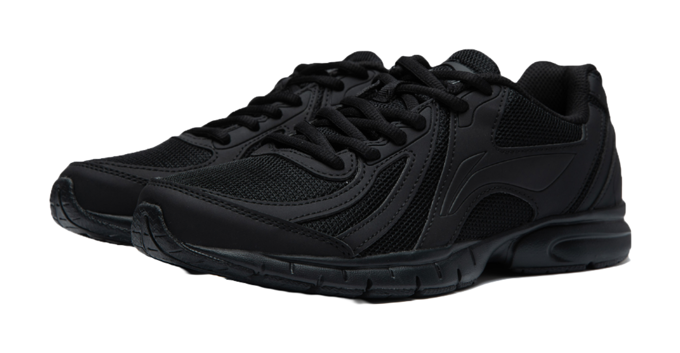 Black lightweight casual running shoe with lace-up closure and padded collar.